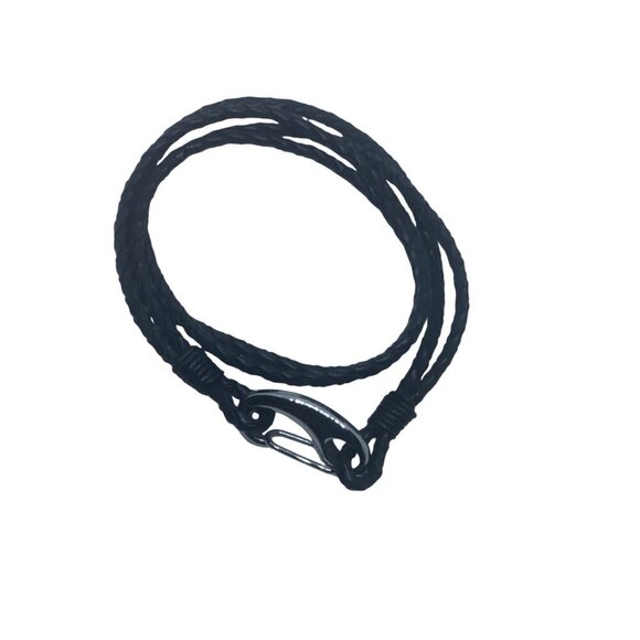 Braided Black Leather Bracelet With Steel Claw Clasp Mens 7.5 Inch Wristband - Picture 3 of 6